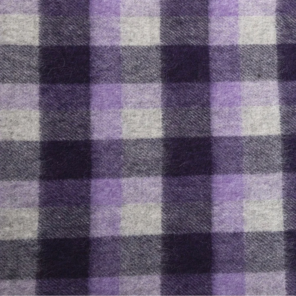 Ballantrae Edinburgh 100% Lambswool Purple and Gray Plaid Scarf - Picture 5 of 8